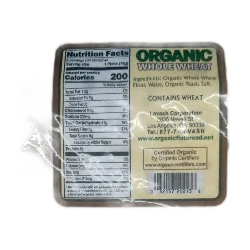 Organic whole wheat lavash